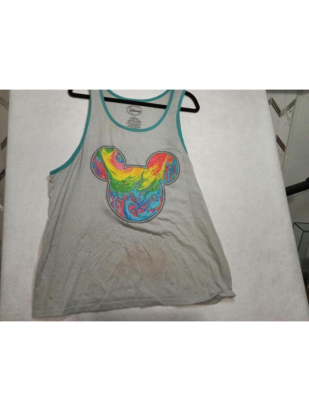 Disney Gray Tank Top with Colorful Mickey Mouse Graphic, Size 2X